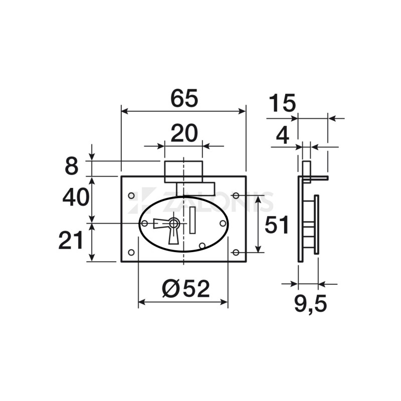 FURNITURE INTERNAL MOUNTING LOCK 40mm / GOLD / LEFT