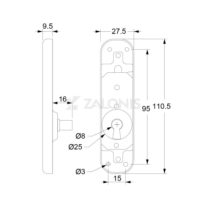 LARGE SIMPLE ESPAGNOLETTE / GALVANIZED SIMPLE FURNITURE ESPAGNOLETTE LOCKS
