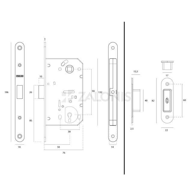 MAGNETIC DOOR LOCK / 50x90 mm / OVAL PLATE / MAT INOX