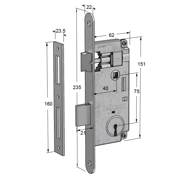 ΚΛΕΙΔΑΡΙΑ ΜΕΣΟΠΟΡΤΑΣ 40x75 GEVY / ΟΒΑΛ-ΤΕΤΡ / ΝΙΚΕΛ ΜΑΤ