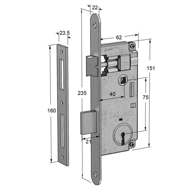ΚΛΕΙΔΑΡΙΑ ΜΕΣΟΠΟΡΤΑΣ 40x75 GEVY / ΟΒΑΛ-ΤΕΤΡ / ΝΙΚΕΛ ΜΑΤ
