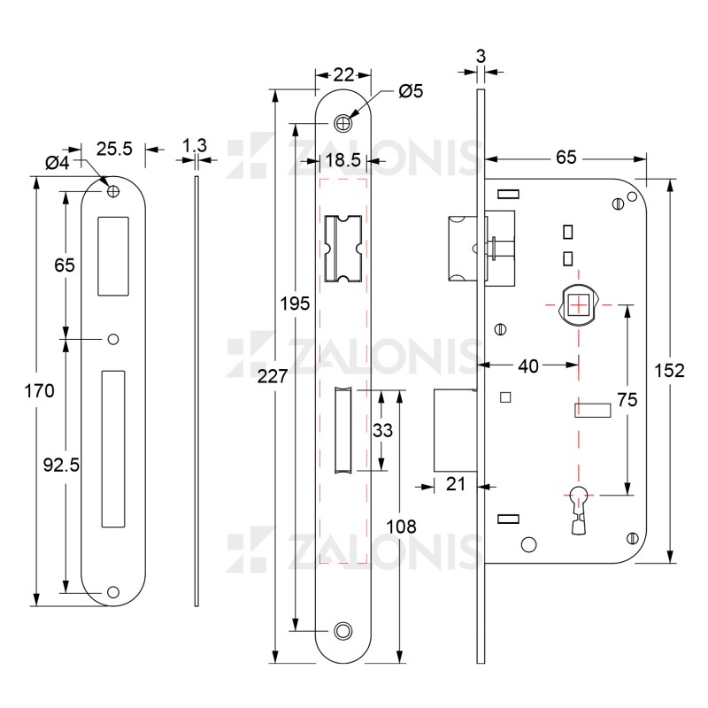 INTERIOR DOOR LOCK 40x75 mm ICSA / OV-OV / MAT GOLD
