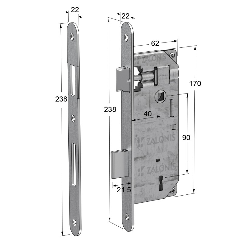 ΚΛΕΙΔΑΡΙΑ ΜΕΣΟΠΟΡΤΑΣ 40x90 mm GEVY / ΟΒΑΛ-ΟΒΑΛ / ΝΙΚΕΛ ΜΑΤ 