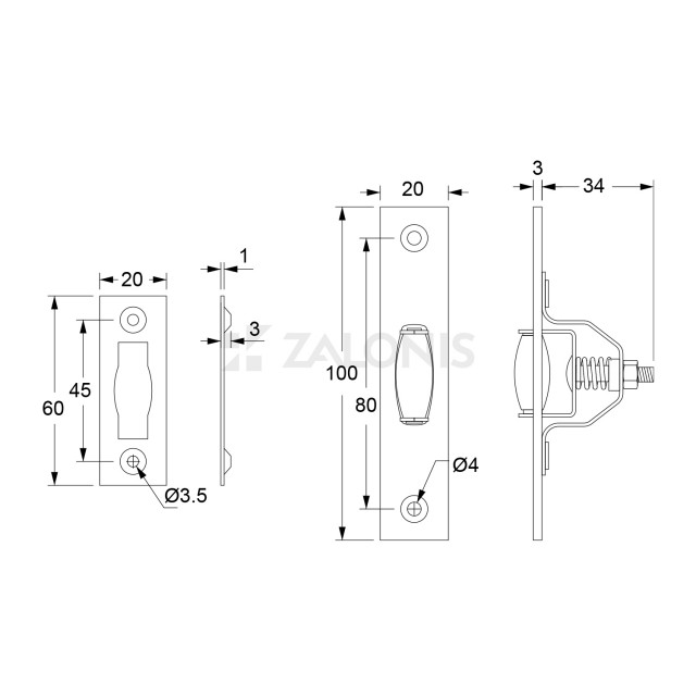 BARREL DOOR BOLT WITH SPRING / MAT NICKEL