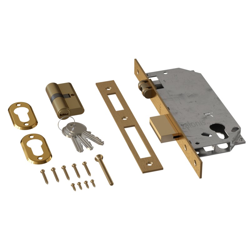 SECURITY MORTISE DOOR LOCK GEVY / ROLLER LATCH / SQ -  SQ / MAT GOLD SECURITY MORTISE DOOR LOCKS