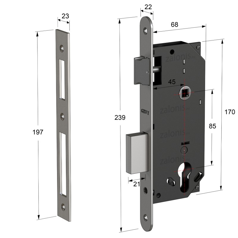 SECURITY MORTISE DOOR LOCK GEVY / OV -  SQ / MAT NICKEL SECURITY MORTISE DOOR LOCKS