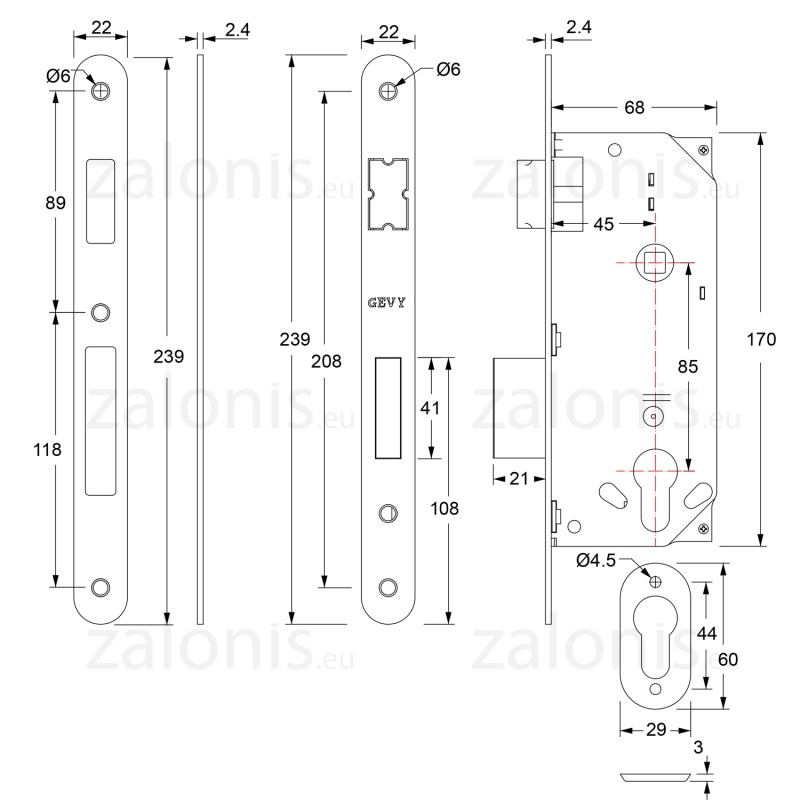 SECURITY MORTISE DOOR LOCK GEVY / OV-OV / MAT NICKEL SECURITY MORTISE DOOR LOCKS
