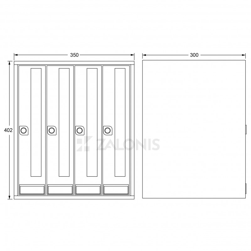 4 SLOTS LETTERBOX KIT m.001 / BLACK, MAT INOX MULTI-LETTERBOX SYSTEMS