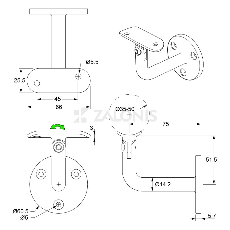 ΣΠΑΣΤΟ ΣΤΗΡΙΓΜΑ ΚΟΥΠΑΣΤΗΣ Φ.35-50 mm / INOX 304 ΑΝΟΞΕΙΔΩΤΑ ΚΑΓΚΕΛΑ ΚΑΙ ΚΟΥΠΑΣΤΕΣ