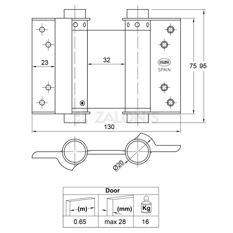 DOUBLE EFFECT SPRING HINGE 75 / NICKEL  DOUBLE EFFECT HINGES