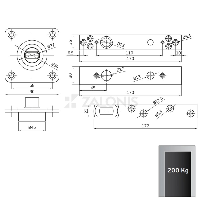 UPPER AND LOWER DOOR PIVOTS / 200kg