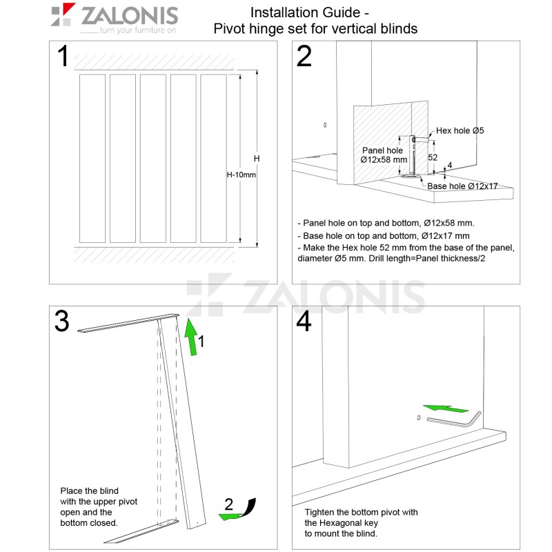 PIVOT HINGE SET FOR VERTICAL BLINDS