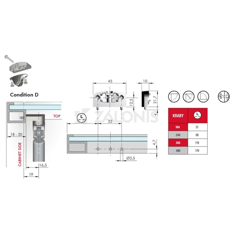 ALUMINIUM PROFILE ADAPTOR FOR KRABY GAS PISTON 
