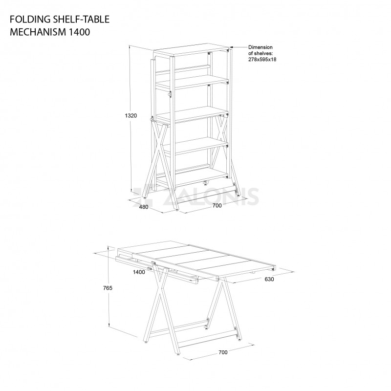 FOLDING SHELF - TABLE MECHANISM 1400 SWING-UP TABLE TOP FITTINGS