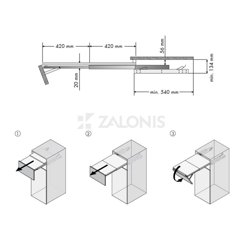 EXTENSION DRAWER-TABLE SLIDER 54 / TABLE 84 / 55kg TABLE, IRONING, FITTING