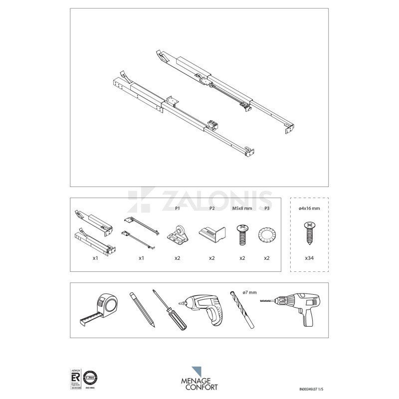 EXTENSION DRAWER-TABLE SLIDER 54 / TABLE 84 / 55kg TABLE, IRONING, FITTING