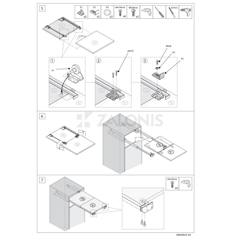EXTENSION DRAWER-TABLE SLIDER 54 / TABLE 84 / 55kg TABLE, IRONING, FITTING