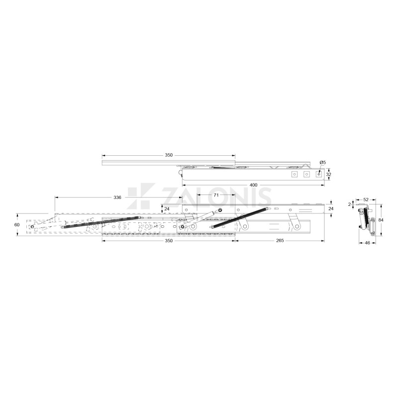 TABLE TOPS LIFT SLIDE RAILS WITH BRAKE / 32 CM EXTENSION / BLACK LEAF RUNNERS FRAME TABLES
