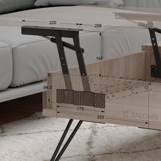 COFFEE TABLE DESK LIFT UP MECHANISM SOFT OPEN-CLOSE - H.147 / BLACK