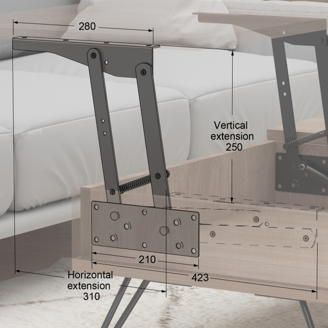 COFFEE TABLE DESK LIFT UP MECHANISM SOFT OPEN-CLOSE - H.250 / BLACK