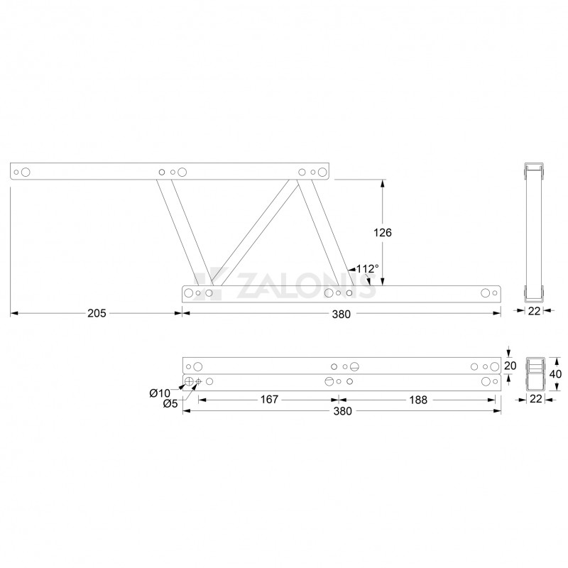 COFFEE TABLE LIFT UP 38 / BLACK SWING-UP TABLE TOP FITTINGS