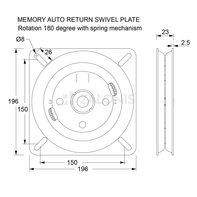MEMORY AUTO RETURN SWIVEL PLATE 196x196 / 120Kg / 180°