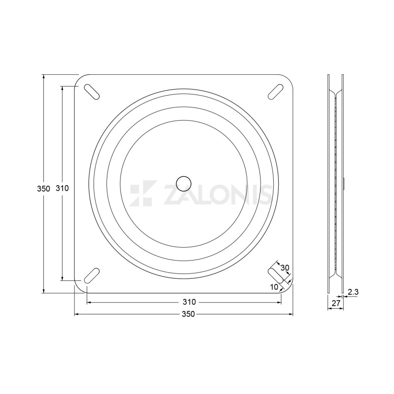 SWIVEL PLATE 350x350 / 300kg / BLACK ROTATING PLATES