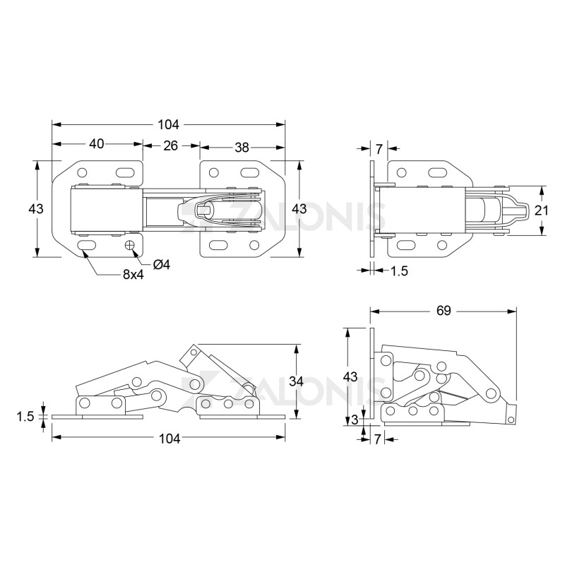 EMKW SURFACE MOUNT CABINET HINGE / SOFT CLOSE SPECIAL TYPE HINGES