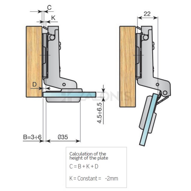 GLASS HINGE D.35 FULL INSET / GOLD