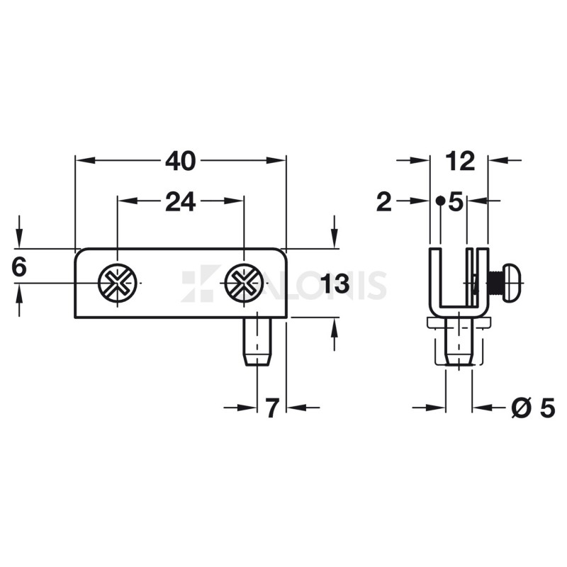 GLASS PIVOT HINGE 40mm / CHROME