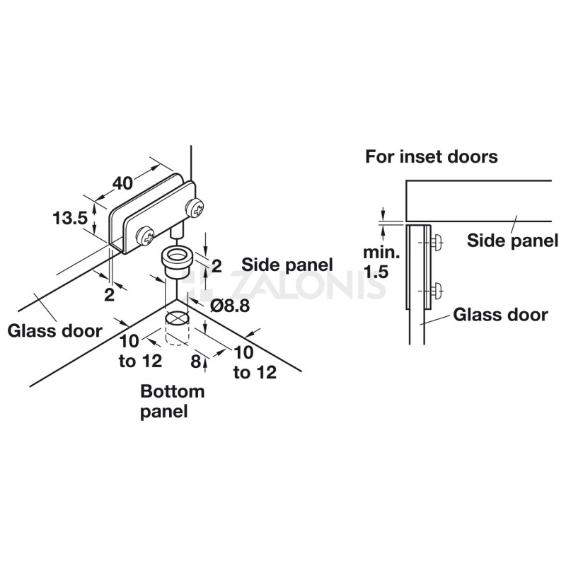 GLASS PIVOT HINGE 40mm / CHROME