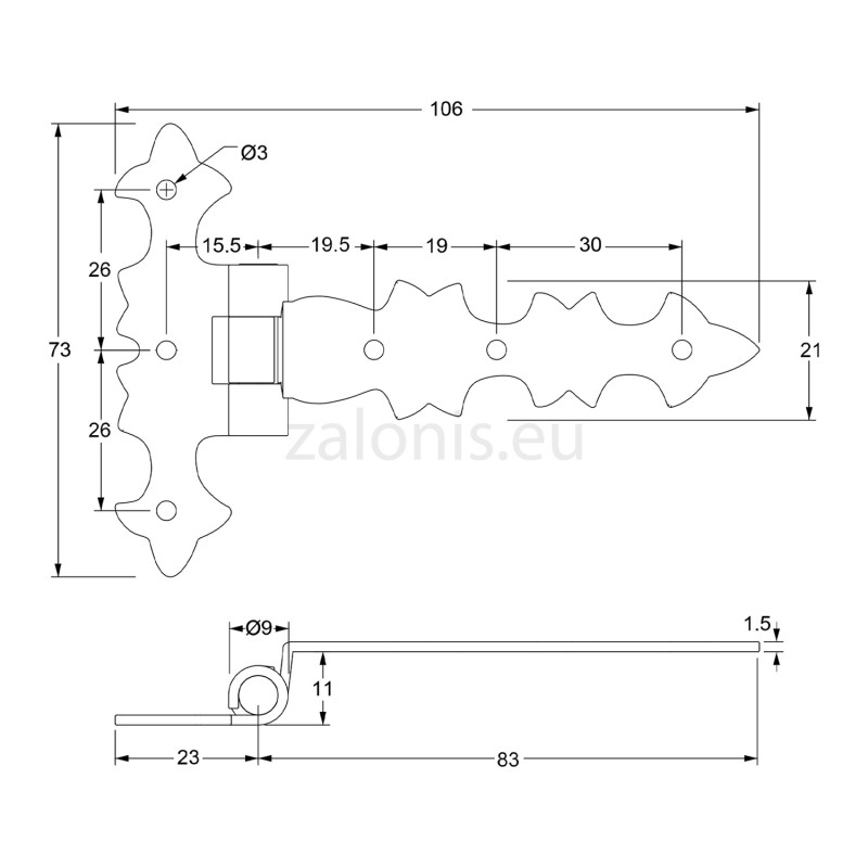DECORATIVE T-HINGE / 12 / BLACK DECORATIVE T-HINGES