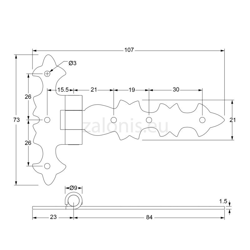 DECORATIVE T-HINGE / FLAT 0 / BLACK DECORATIVE T-HINGES