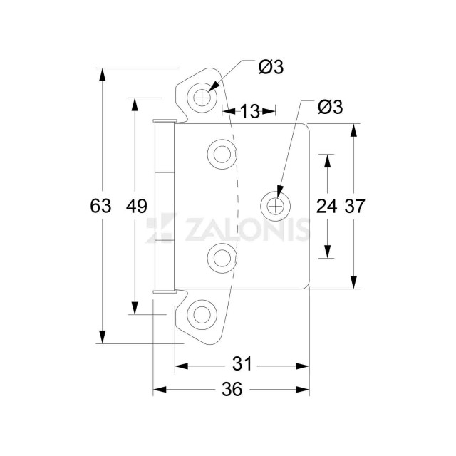 REFRIGERATOR TYPE HINGE / MAT NICKEL