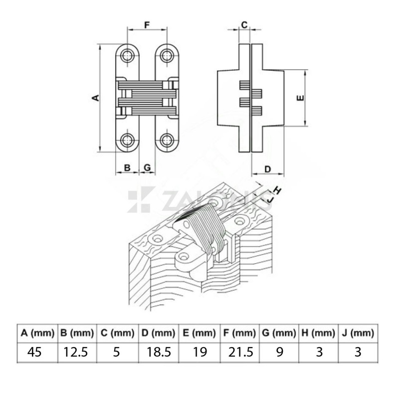 INOX FURNITURE CONCEALED HINGE EMKW / 45mm