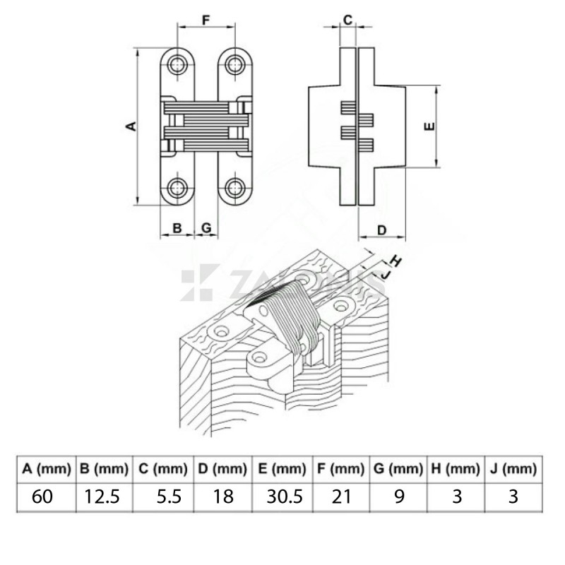 INOX FURNITURE CONCEALED HINGE EMKW / 60mm