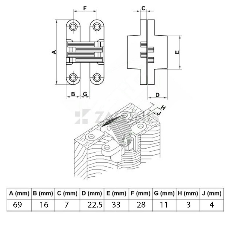 INOX FURNITURE CONCEALED HINGE EMKW / 70mm