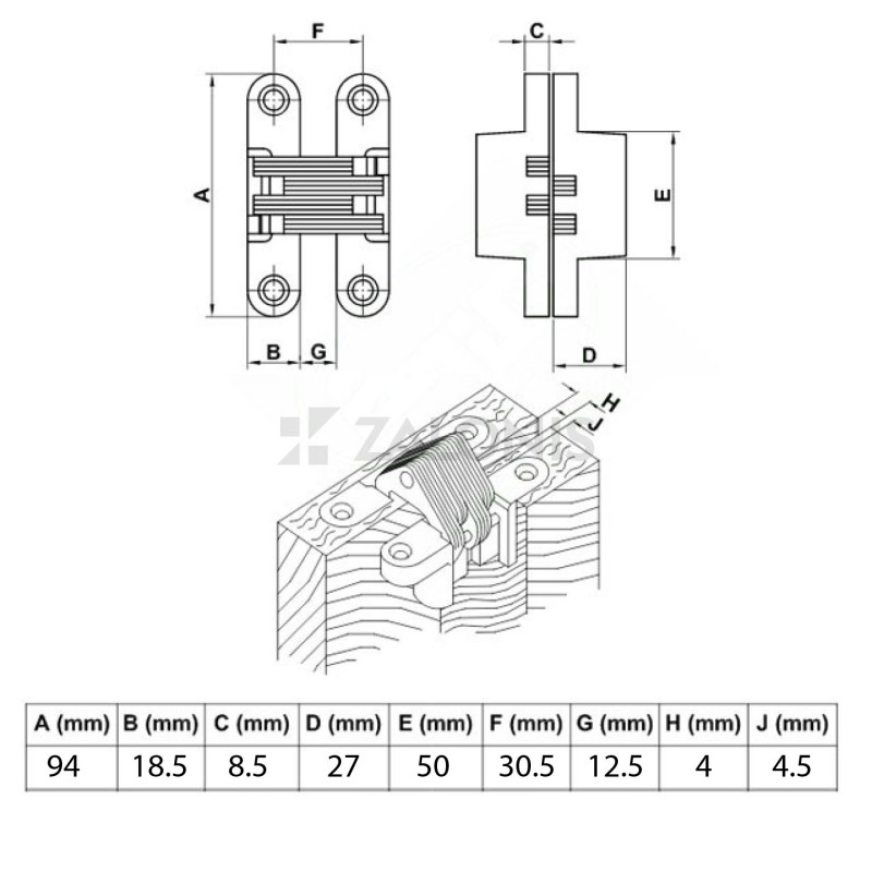INOX FURNITURE CONCEALED HINGE EMKW / 95mm