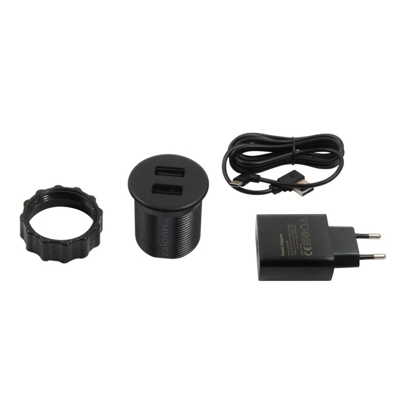 ΧΩΝΕΥΤΟΣ ΦΟΡΤΙΣΤΗΣ USB Φ.30 / ΜΑΥΡΟ / ΜΕ 2 ΘΥΡΕΣ USB