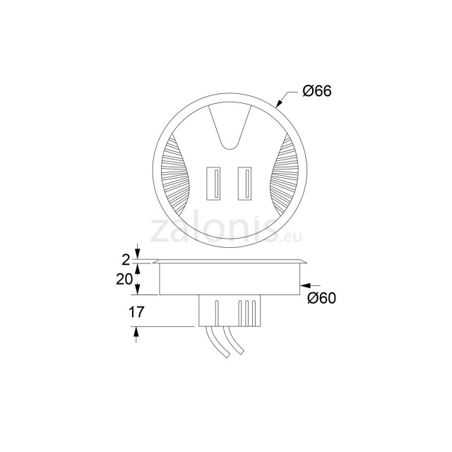 ΤΑΠΑ ΚΑΛΩΔΙΩΝ ΣΤΡΟΓΓΥΛΗ Φ.60 / ΜΑΥΡΟ / ΜΕ 2 ΘΥΡΕΣ USB