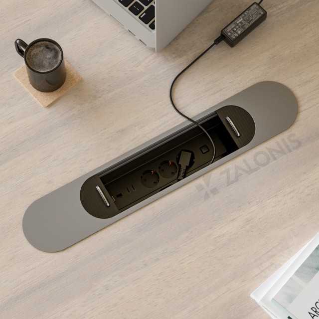 BUILT-IN CONFERENCE TABLE SOCKET BOX WITH SLIDING SHUTTER / MAT GRAY