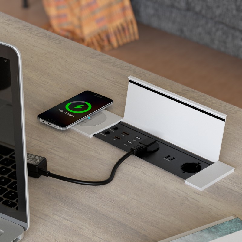 ΤΕΤΡΑΓΩΝΟ ΠΟΛΥΜΠΡΙΖΟ ΓΡΑΦΕΙΟΥ / WIRELESS CHARGER / ΛΕΥΚΟ ΜΑΤ ΤΑΠΕΣ ΚΑΛΩΔΙΩΝ - ΠΟΛΥΜΠΡΙΖΑ