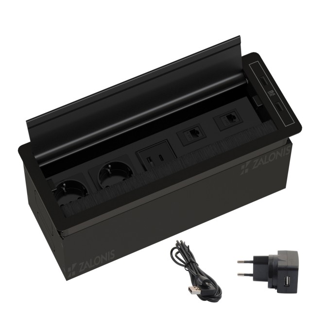 POWERBOX-CONFERENCE TABLE SOCKET BOX WITH CAP / 4 USB / MAT BLACK