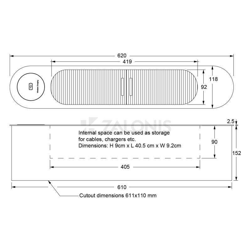 ΣΥΡΤΑΡΩΤΟ ΠΟΛΥΜΠΡΙΖΟ ΓΡΑΦΕΙΟΥ ΜΕΓΑΛΟ / WIRELESS CHARGER / ΓΚΡΙ ΜΑΤ