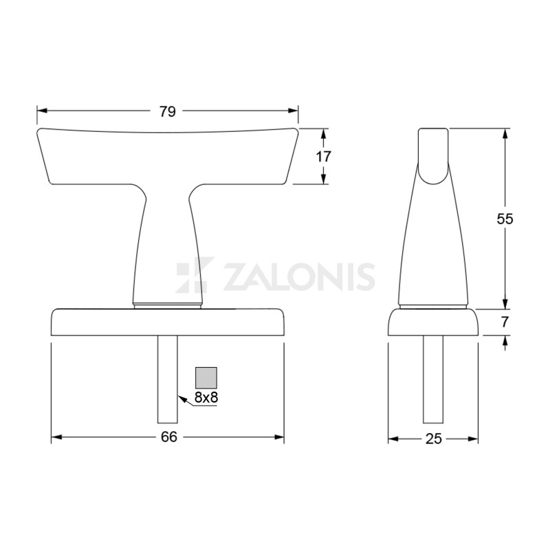 WINDOW HANDLE 110 / SPINDLE 8x8 / SILVER WINDOW HANDLES