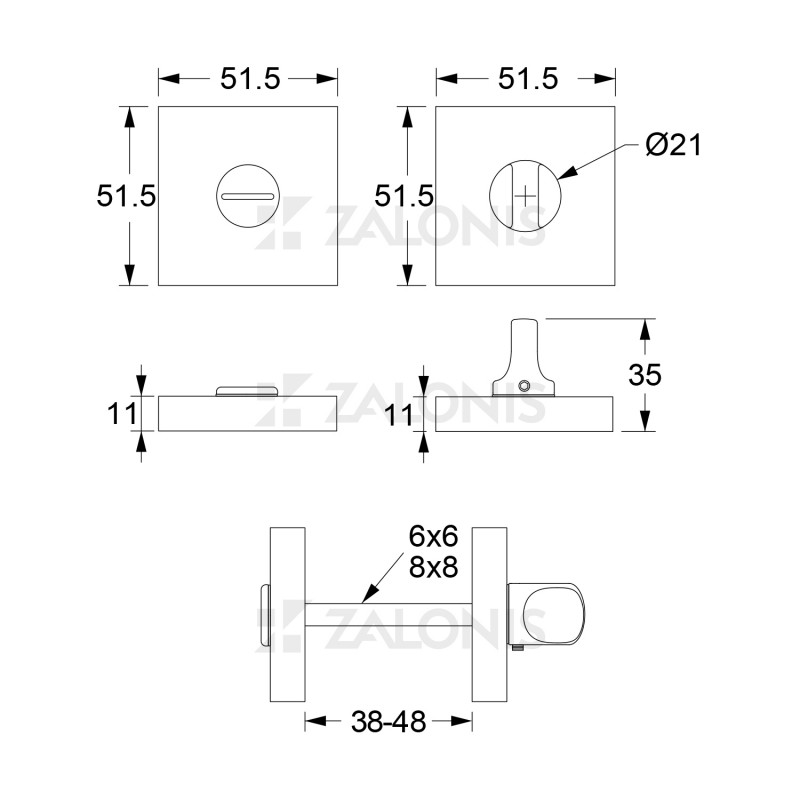 WC SQUARE LOCK 50x50 mm / MAT BLACK