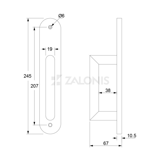STAINLESS STEEL PULL HANDLE FOR DOOR PLATE / MAT INOX