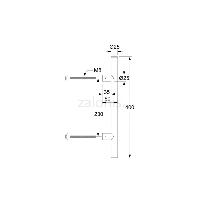 INOX PULL HANDLE FOR DOOR / MAT INOX / L400 - C230
