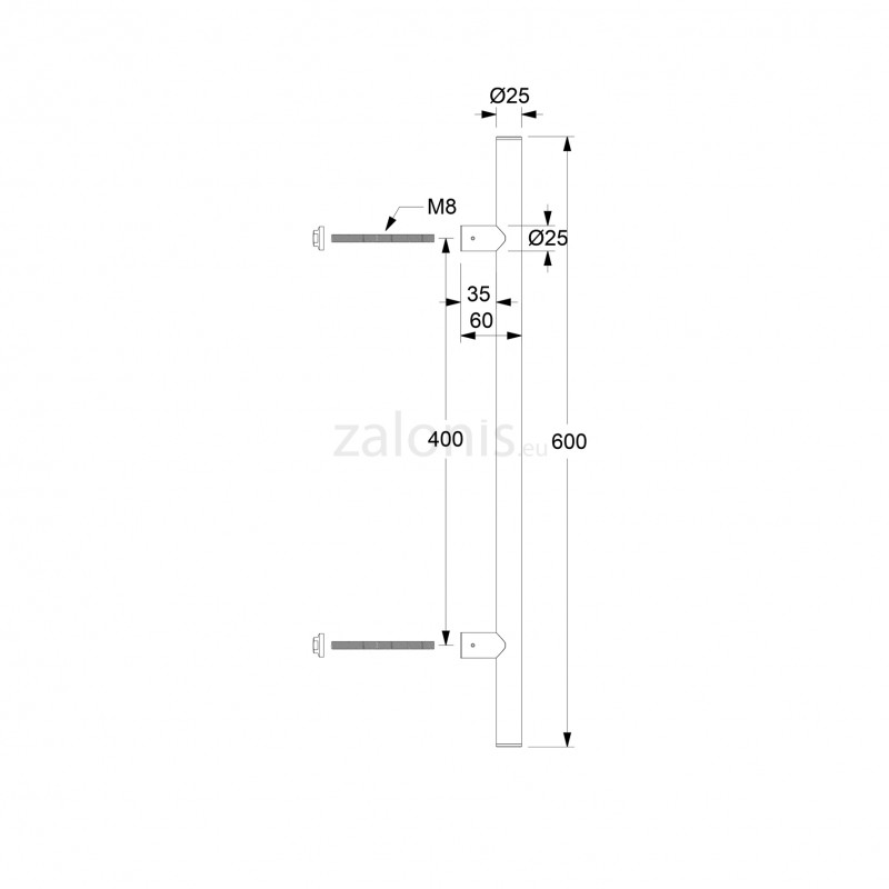 INOX PULL HANDLE FOR DOOR / MAT BLACK / L600 - C400