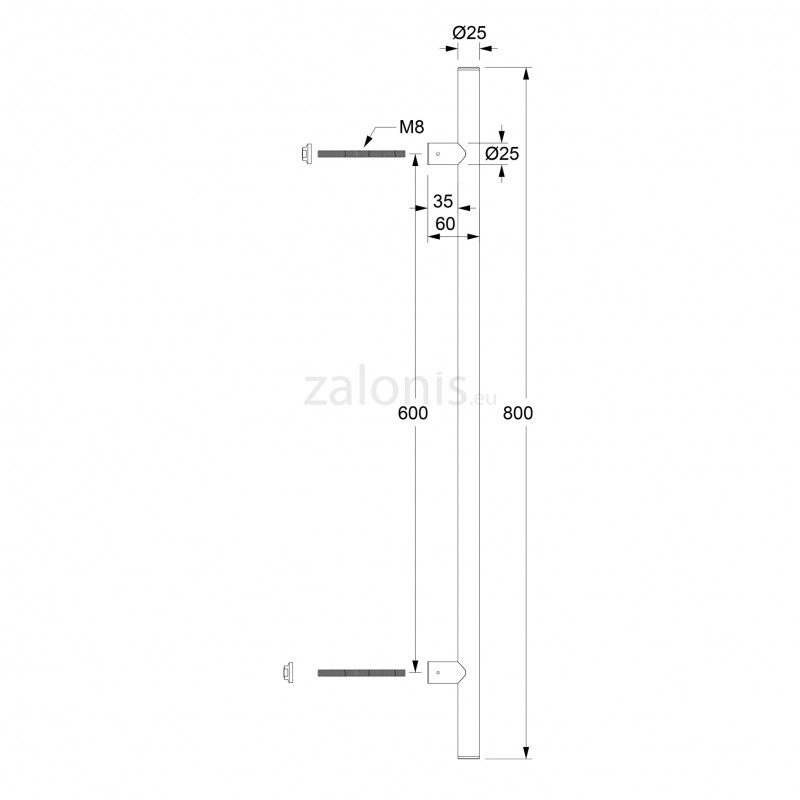 INOX PULL HANDLE FOR DOOR / MAT BLACK / L800 - C600